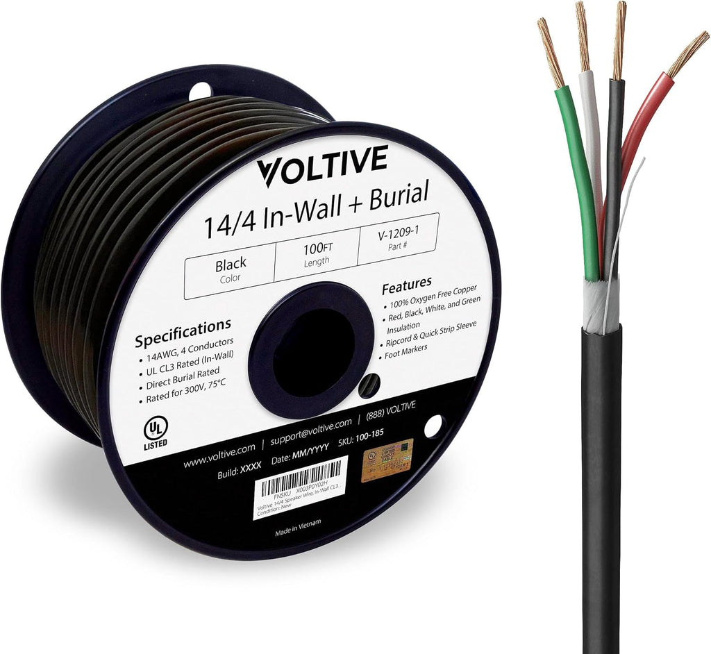 Voltive 14/4 Speaker Wire, in-Wall CL3 & Direct Burial, 100ft