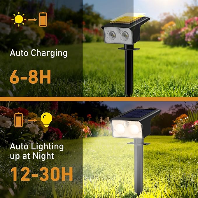 btfarm Solar Spot Lights Outdoor Waterproof, 4 Pack/3 Modes Motion Sensor Lights