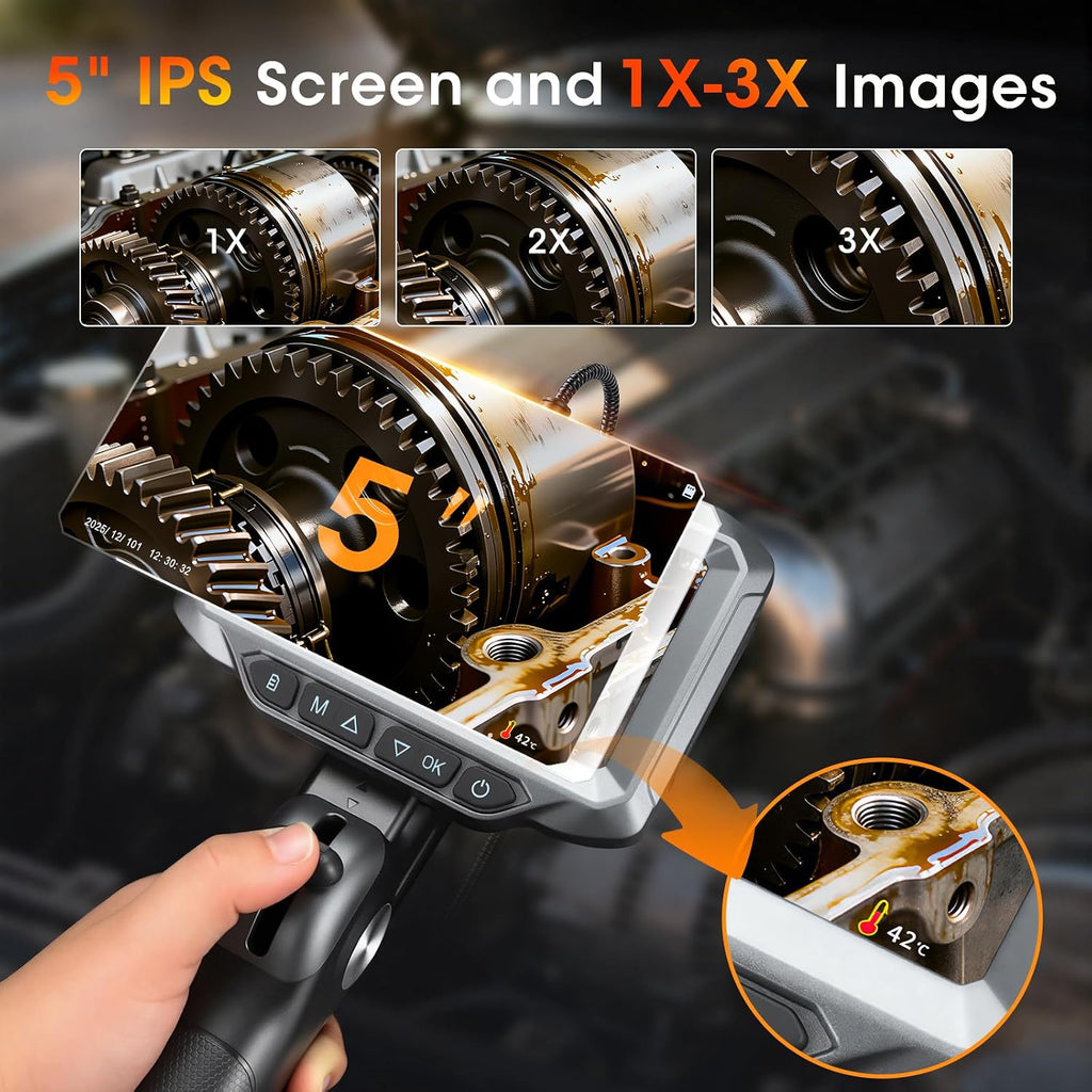 articulating borescope camera with light for automotive & showing dimensions