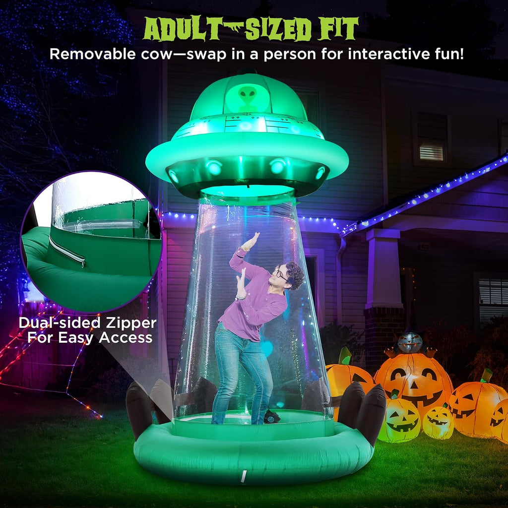 ZPISF 10 FT Halloween Inflatables UFO with Floating Cow Outdoor Decorations