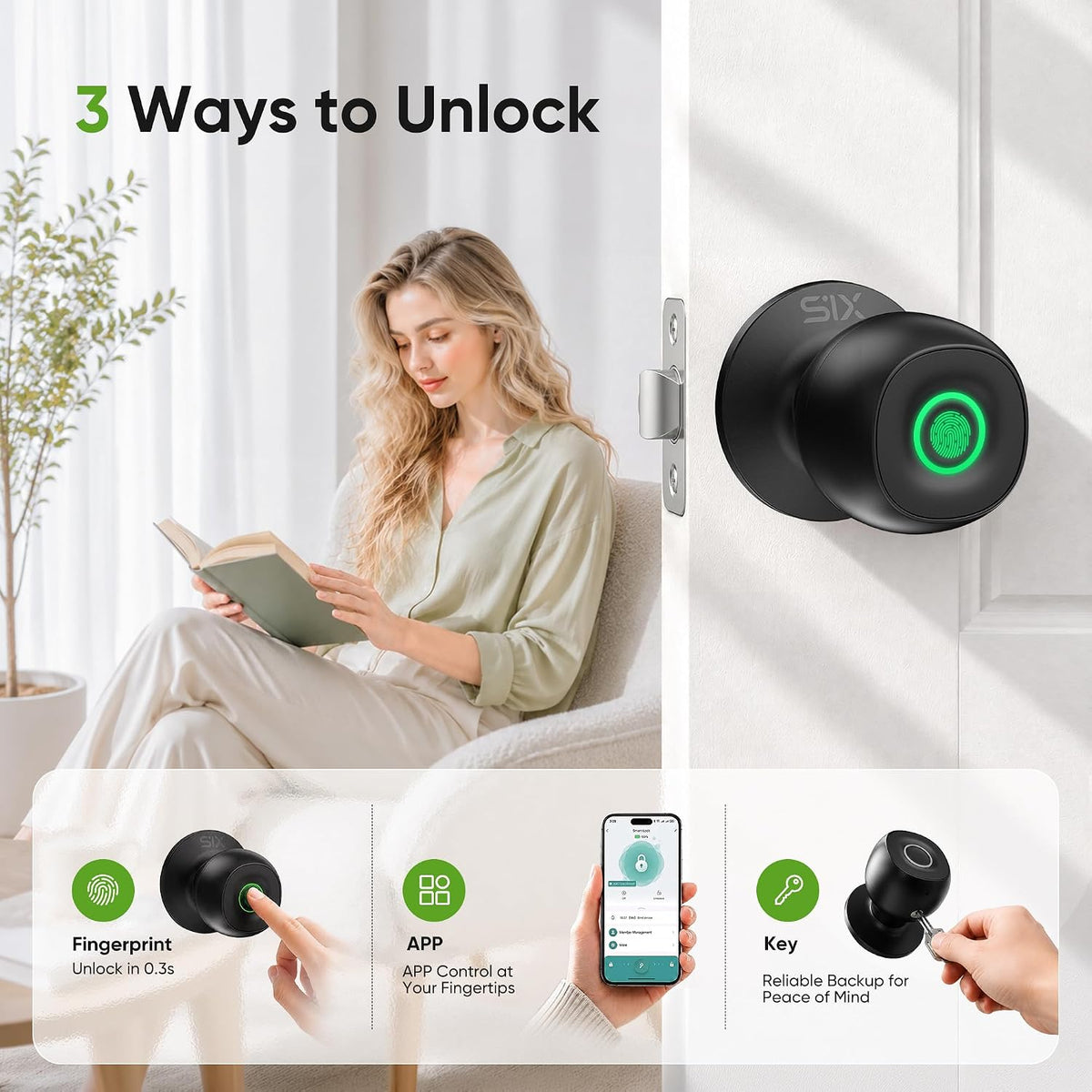 Fingerprint Door Lock, D268 Smart Fingerprint Door Knob with Lock, Biometric Door knob with App Control & Key, Keyless Thumbprint Entry Door Lock for Bedroom, Front Door, Home, Apartment Garage Office