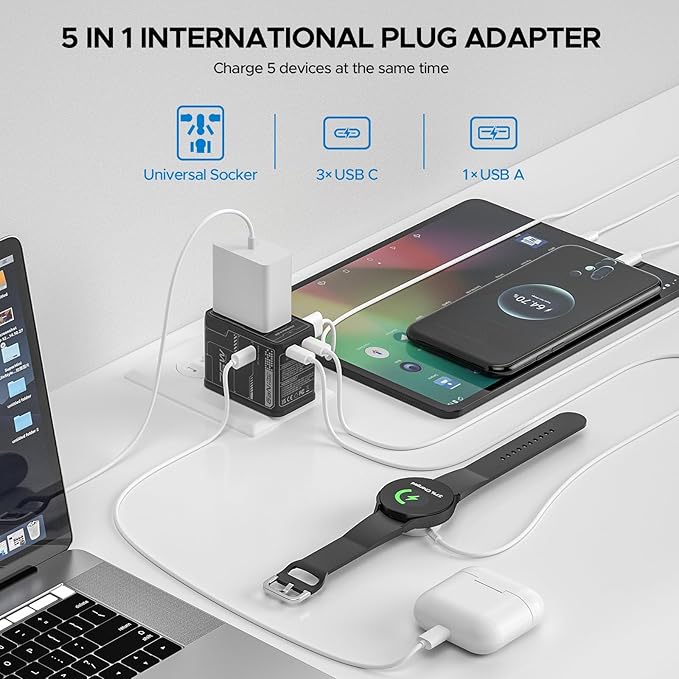 Universal Travel Adapter, 75W GaN International Power Adapter