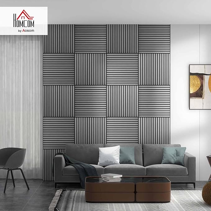 HOMCOM 4 Pack 3D Acoustic Panels, Wood Slat Wall Paneling
