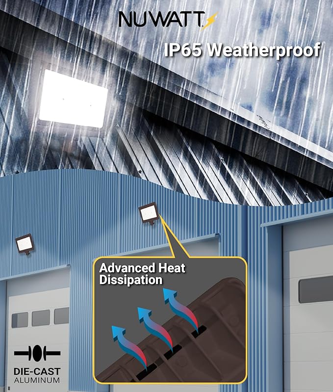 NUWATT 50W LED Flood Light, 3CCT 3000K/4000K/5000K Selectable, IP65 Waterproof