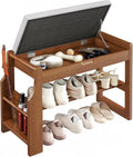 Pipishell 26" Pine Wood Shoe Bench Entryway with Soft Cushion and Storage