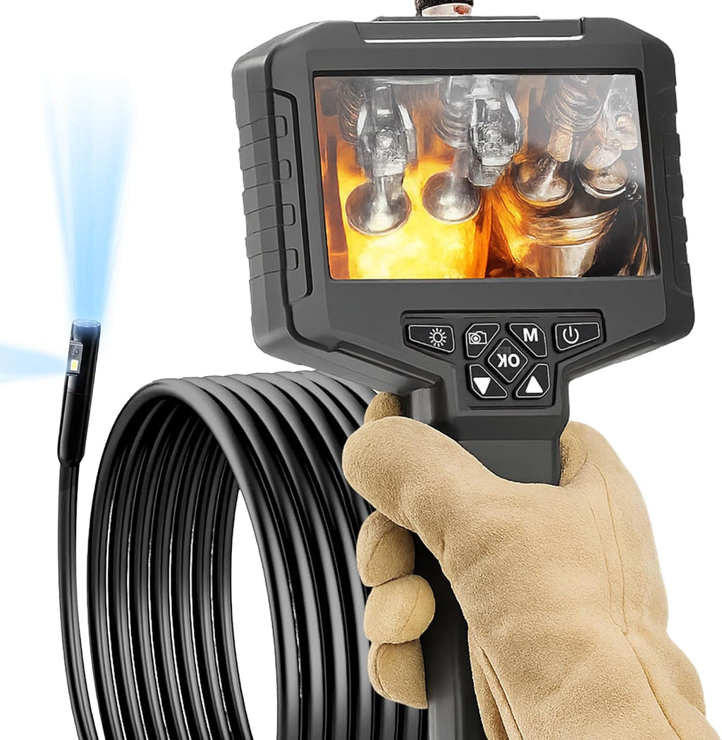 [Dual-Lens] Inspection Endoscope, Industrial Borescope Camera with Light, IP67 Waterproof Drain Pipe Scope Camera, 16.5ft Semi-Rigid Cord Borescope with Light, 1080 HD Screen(32GB Capacity)