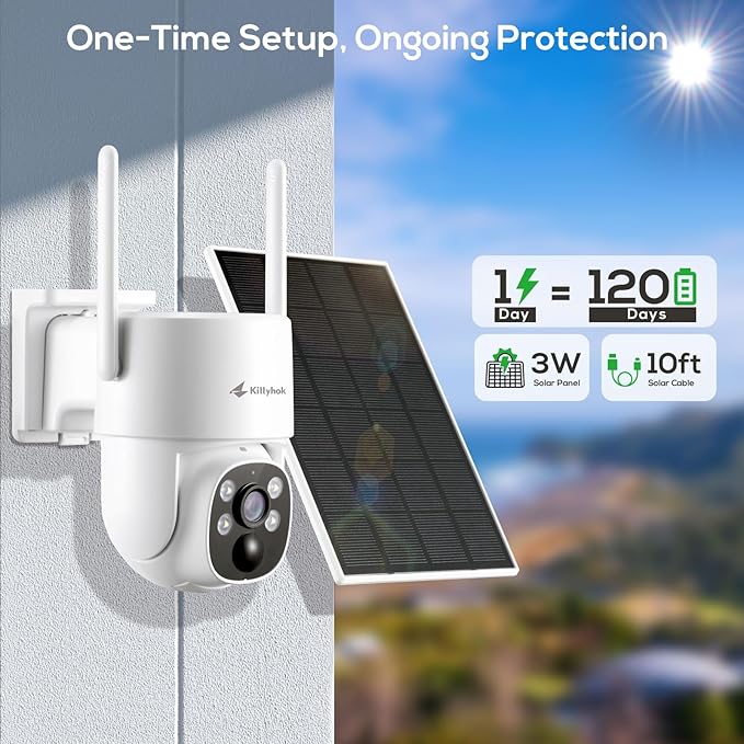 Kittyhok Solar Security Cameras Wireless Outdoor, 360° Pan & Tilt Home Security