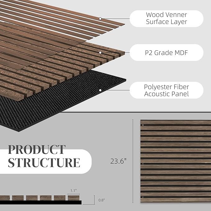 HOMCOM 4 Pack 3D Acoustic Panels, Wood Slat Wall Paneling
