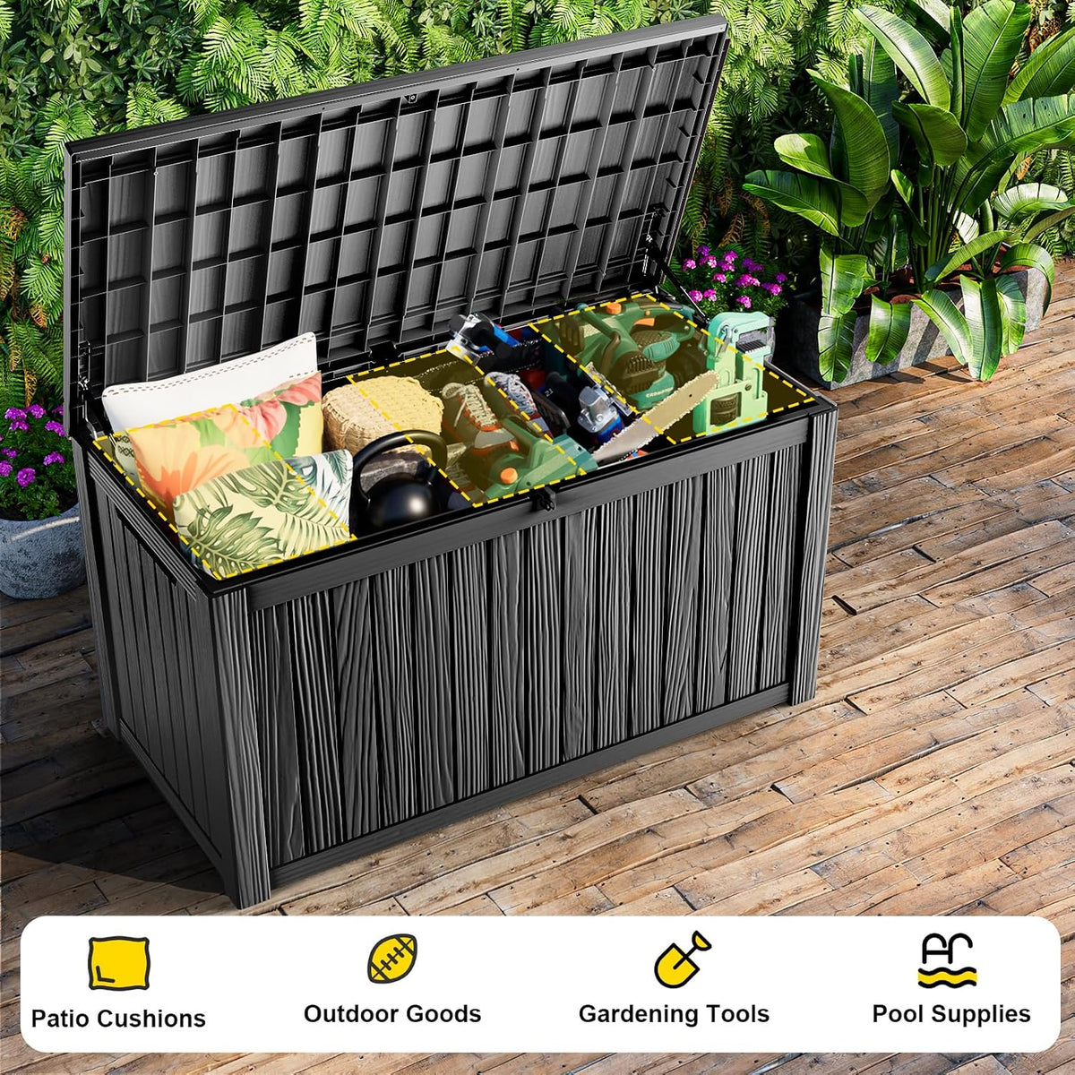 rojik 200 gallon deck box outdoor, waterproof outdoor, side view