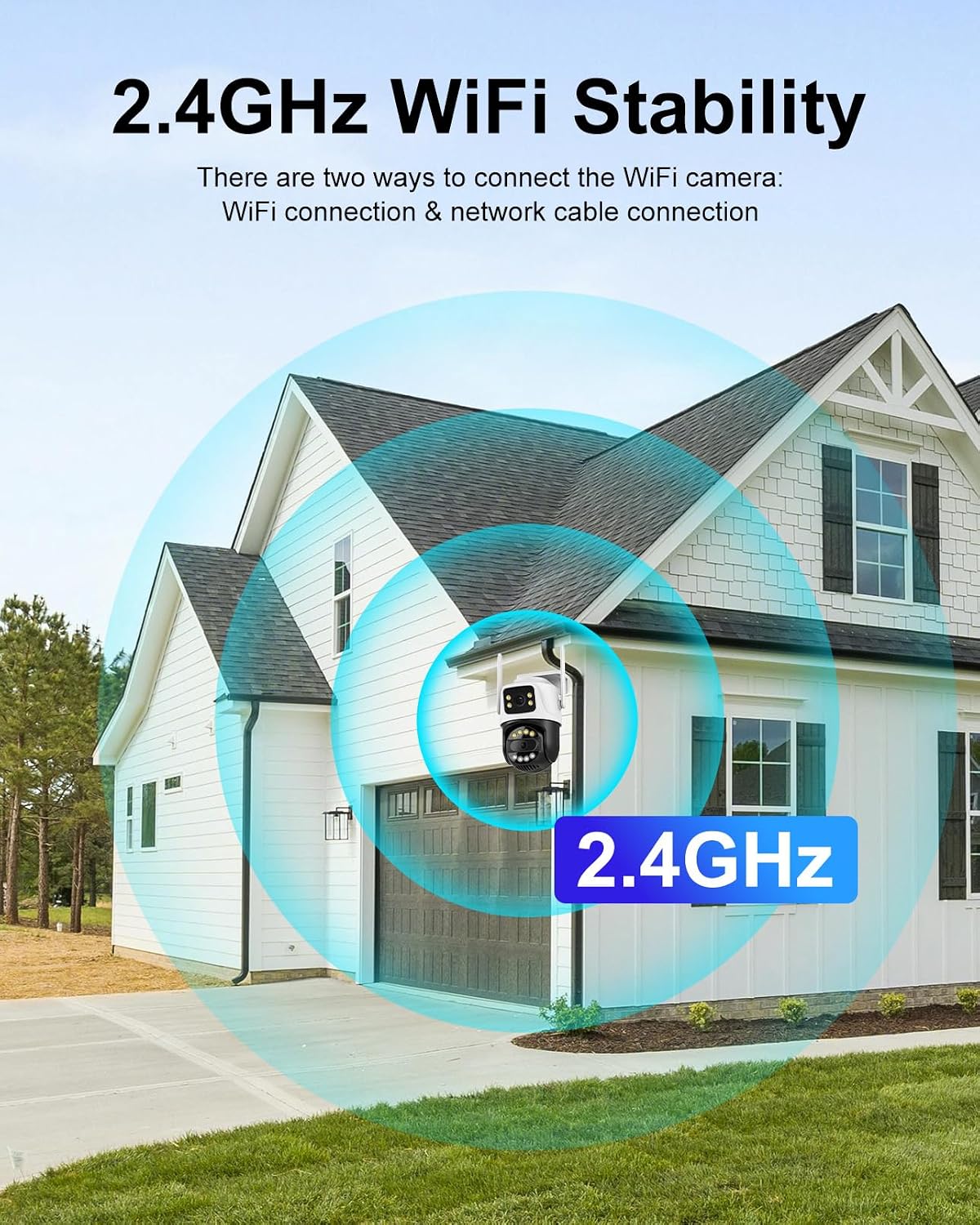 6mp dual lens 2.4ghz wifi security camera outdoor showing dimensions