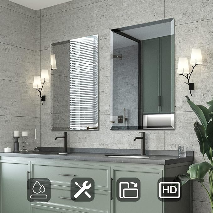 Mirrorons Beveled Mirror, Hangs Horizontally or Vertically. Upgraded