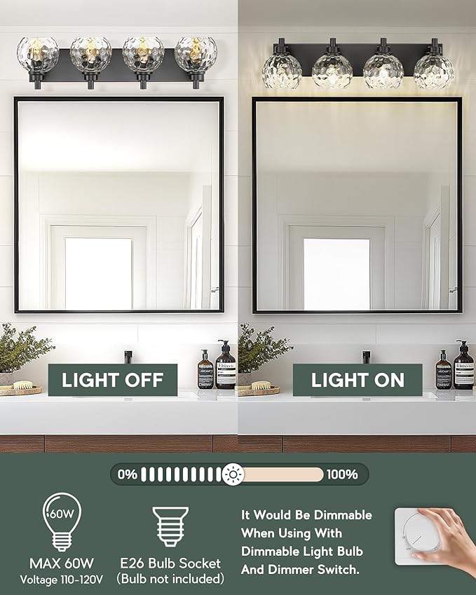 METWET Bathroom Light Fixtures Over Mirror, 4-Light Modern Sconces Wall Lighting