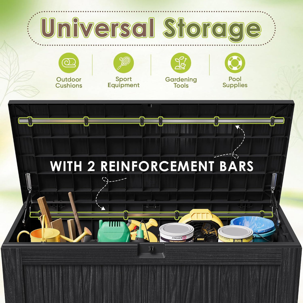 devoko 125 gallon outdoor storage box, waterproof resin, side view
