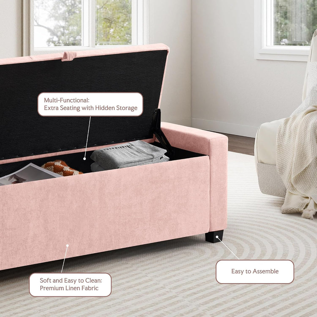 grainell 42.13” storage ottoman bench, upholstered tufted bedroom showing dimensions