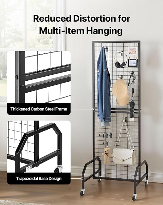 VEVOR Grid Wall Panel, 1.9 x 5.4 ft Wire Grid Panels Display Rack, Movable Art