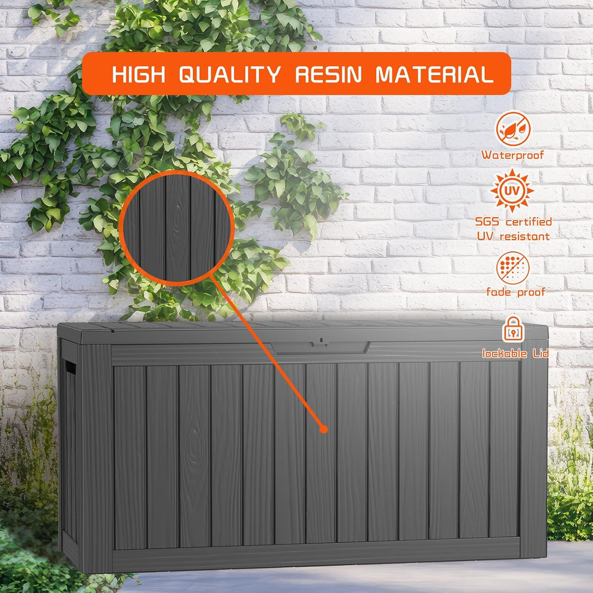 DRATO 80 Gallon Deck Box, Outdoor Storage Box for Patio Furniture, Patio Cushions, Gardening Tools, Pool Supplies 480lbs Weight Capacity, Waterproof Resin Storage Boxes (Black, 80 Gallon)