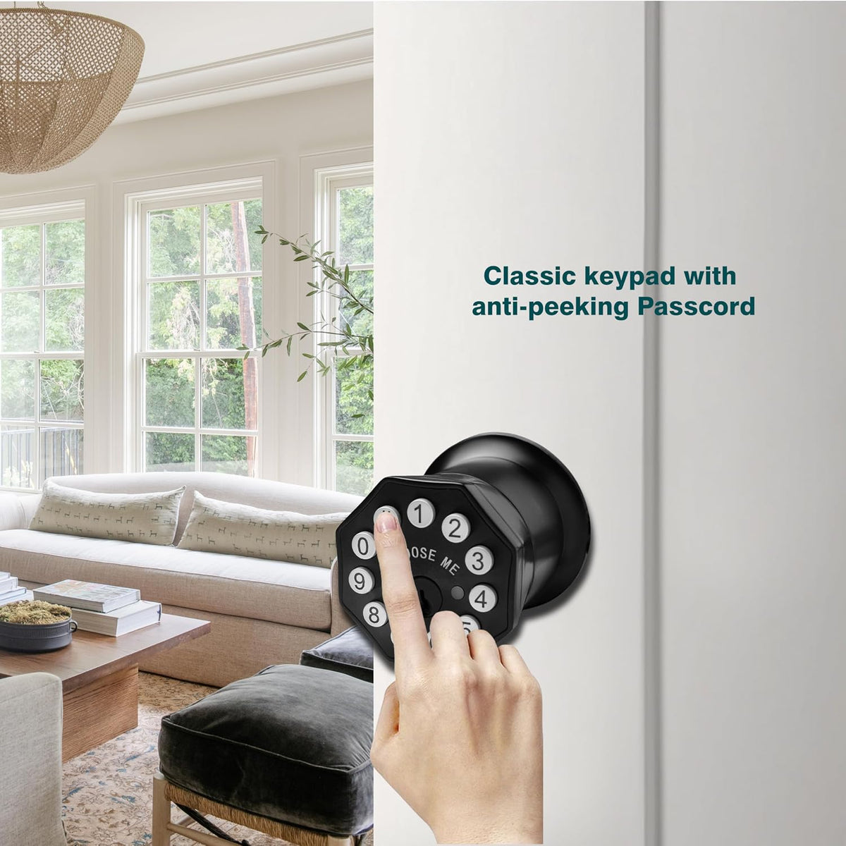 Door Knob with Keypad and Key, Keyless Entry Door Lock,Smart Digital Knob Unlock by Passcode/Keys/USB backuplock,Electronic Door Knob for Home Bedroom Apartment Garage Office Security,Black
