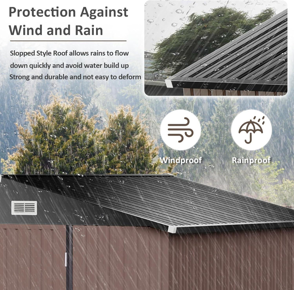 aoxun 10x8 ft shed outdoor storage shed, brown showing dimensions