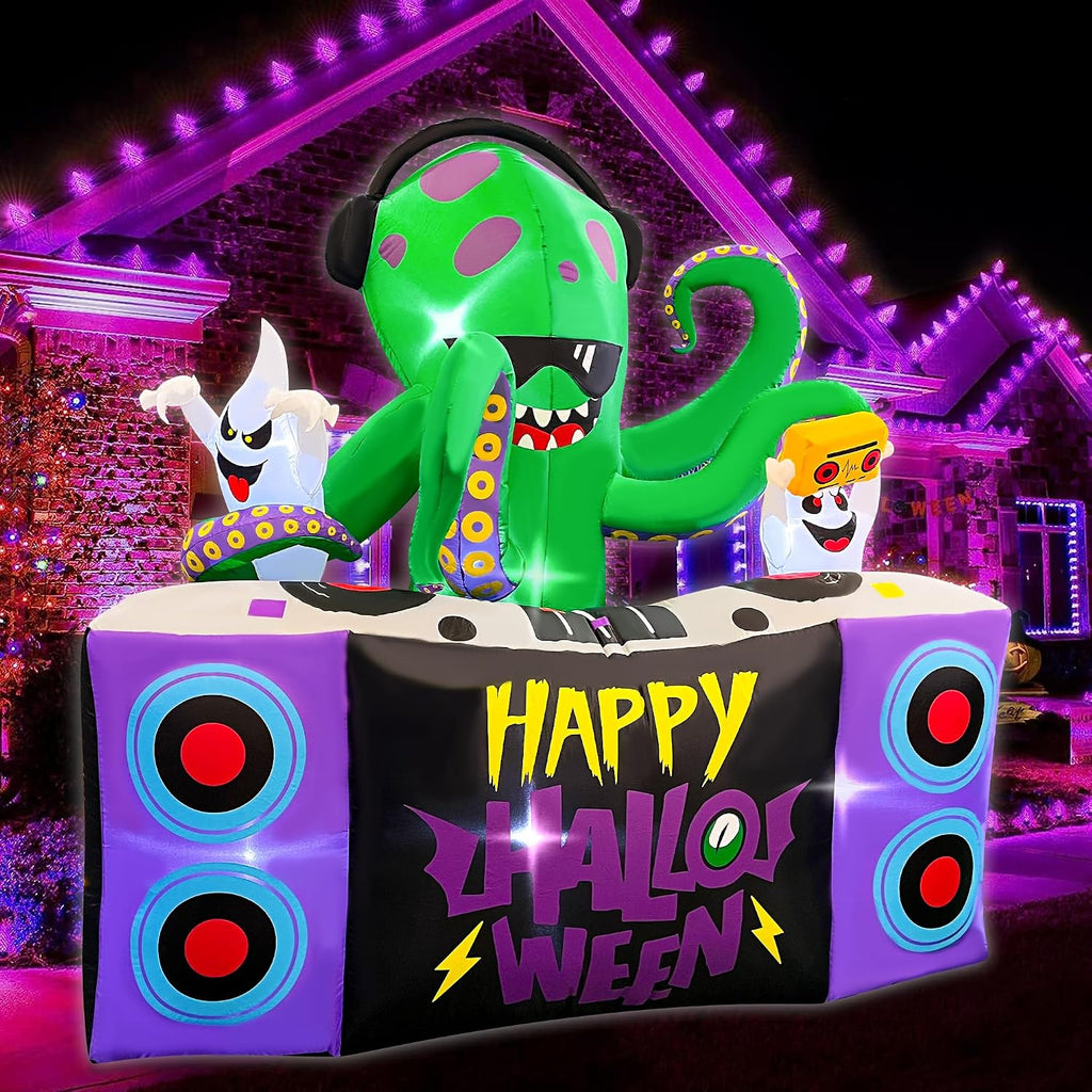 BLOWOUT FUN 6FT Halloween Inflatables DJ Octopus Playing Music on Turntable