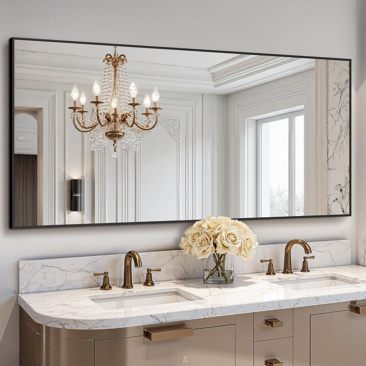 Bathroom Vanity Mirror for Wall, HD Shatterproof Glass, Hangs Horizontally or