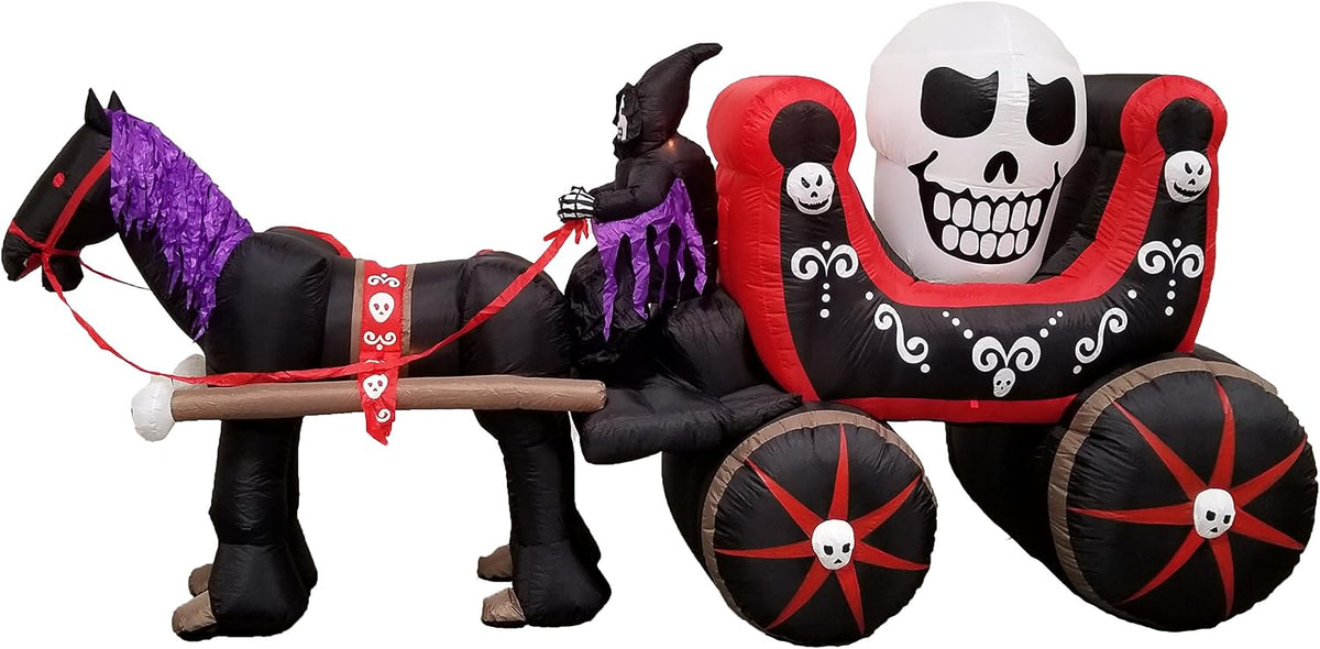 12 FT Long Halloween Inflatable Carriage with Skeleton Ghost Skull