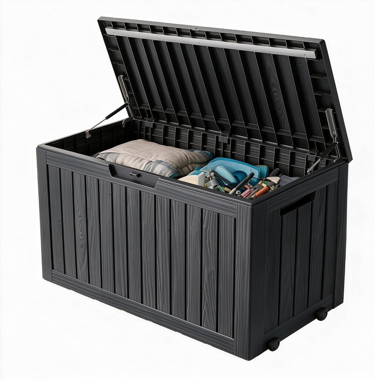 92 Gal Deck Box,Waterproof Resin Outdoor Storage Gas Lift,Lockable Black