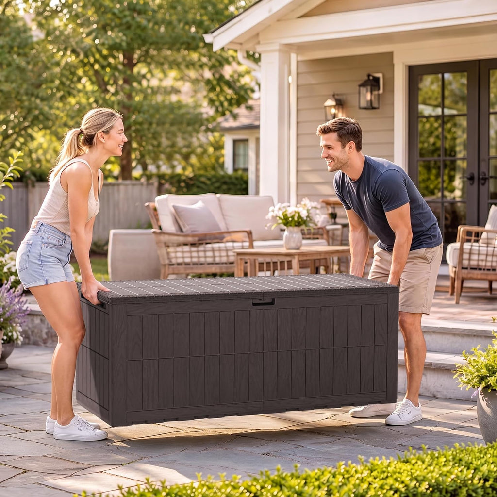 flamaker 180 gallon large outdoor storage box waterproof showing dimensions