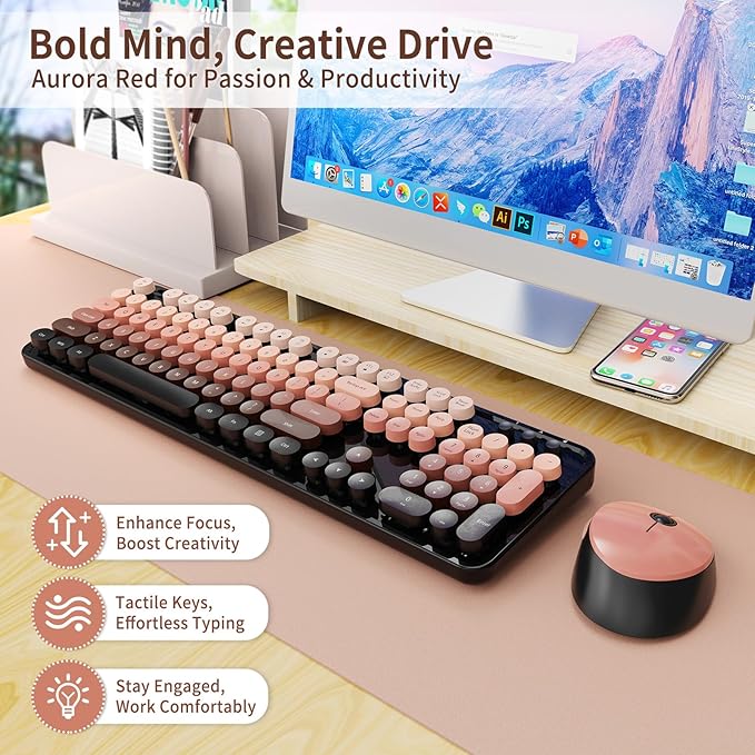 Nowlike Wireless Keyboard and Mouse Combo, Retro Typewriter Keyboard