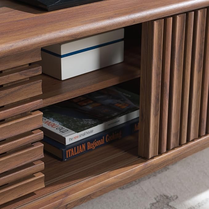 SAFAVIEH ESMA TV Stand for up to 65" Flatscreen – Walnut Brown, Sliding Doors