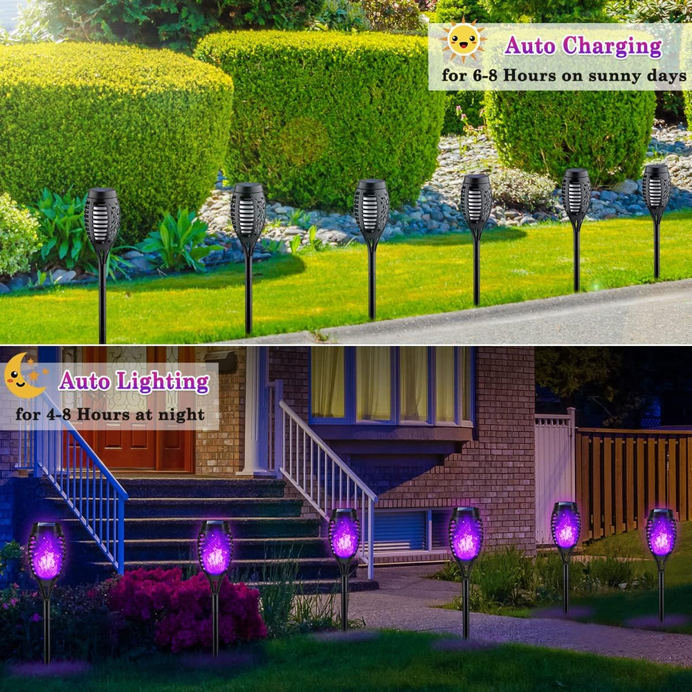 12P Purple Flame Solar Halloween Lights for Halloween Decorations Outdoor