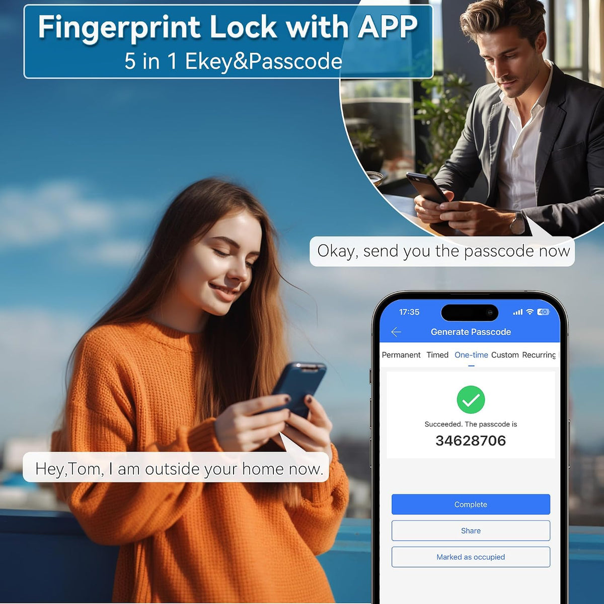 bebasia app fingerprint smart door lock with front, side view