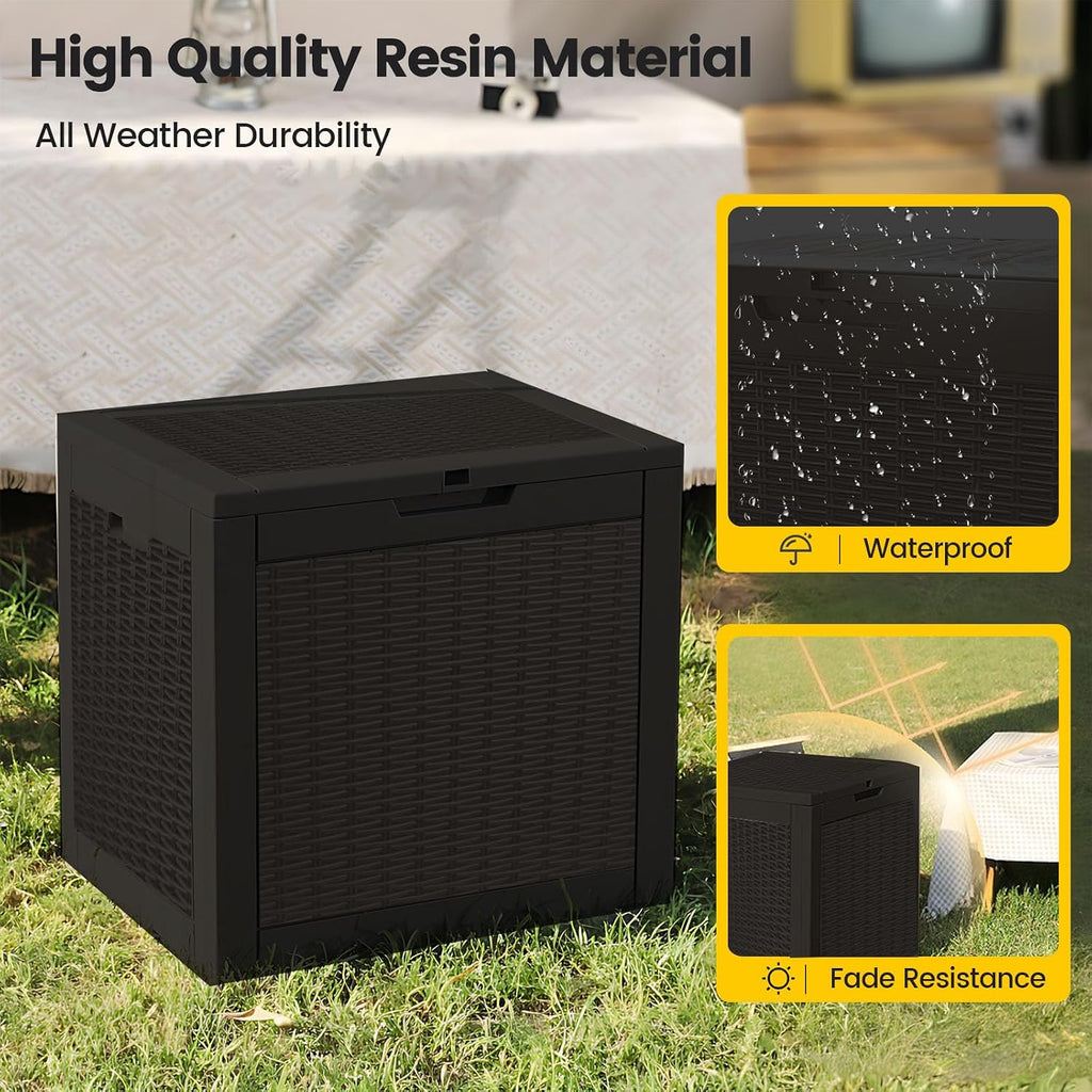 zapdos outdoor storage box, 31 gallon deck box shown in use