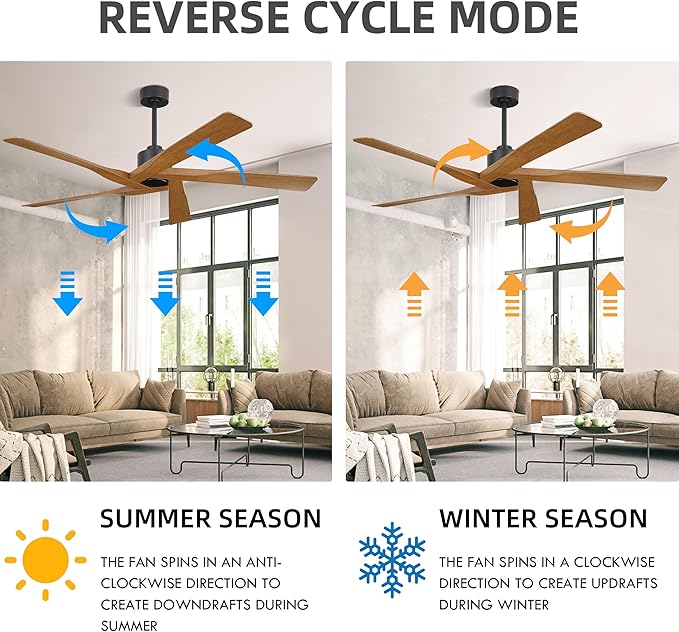 WINGBO 64" ABS DC Ceiling Fan No Light, 5 Blade ABS Plastic Ceiling Fan