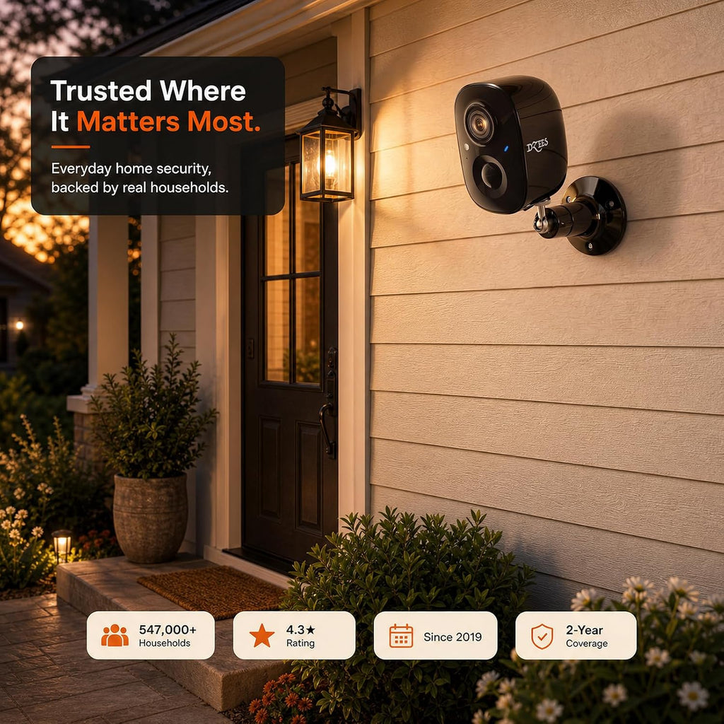 dzees 3mp 2k wireless outdoor security camera, battery, front angle view