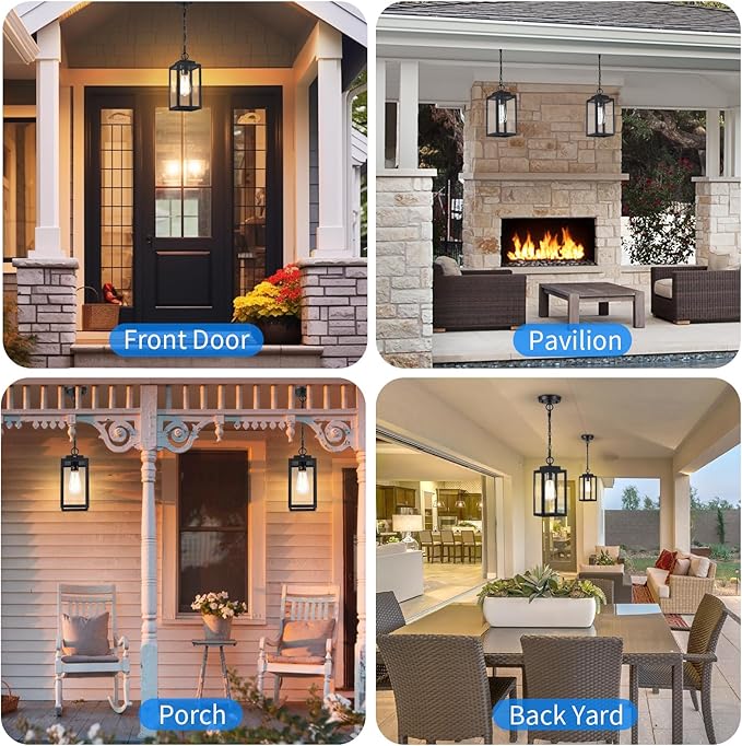 MYHXQ 11'' Outdoor Pendant Light, Modern Outside Chandelier Outdoor Hanging
