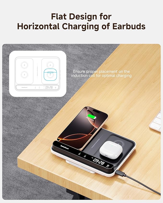 Dual Wireless Charger Stand, SwanScout 504, Foldable Wireless Charging Station