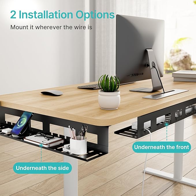 PEGZONE Under Desk Cable Management Tray, 31.5 Inches Metal Cord Organizer Rack