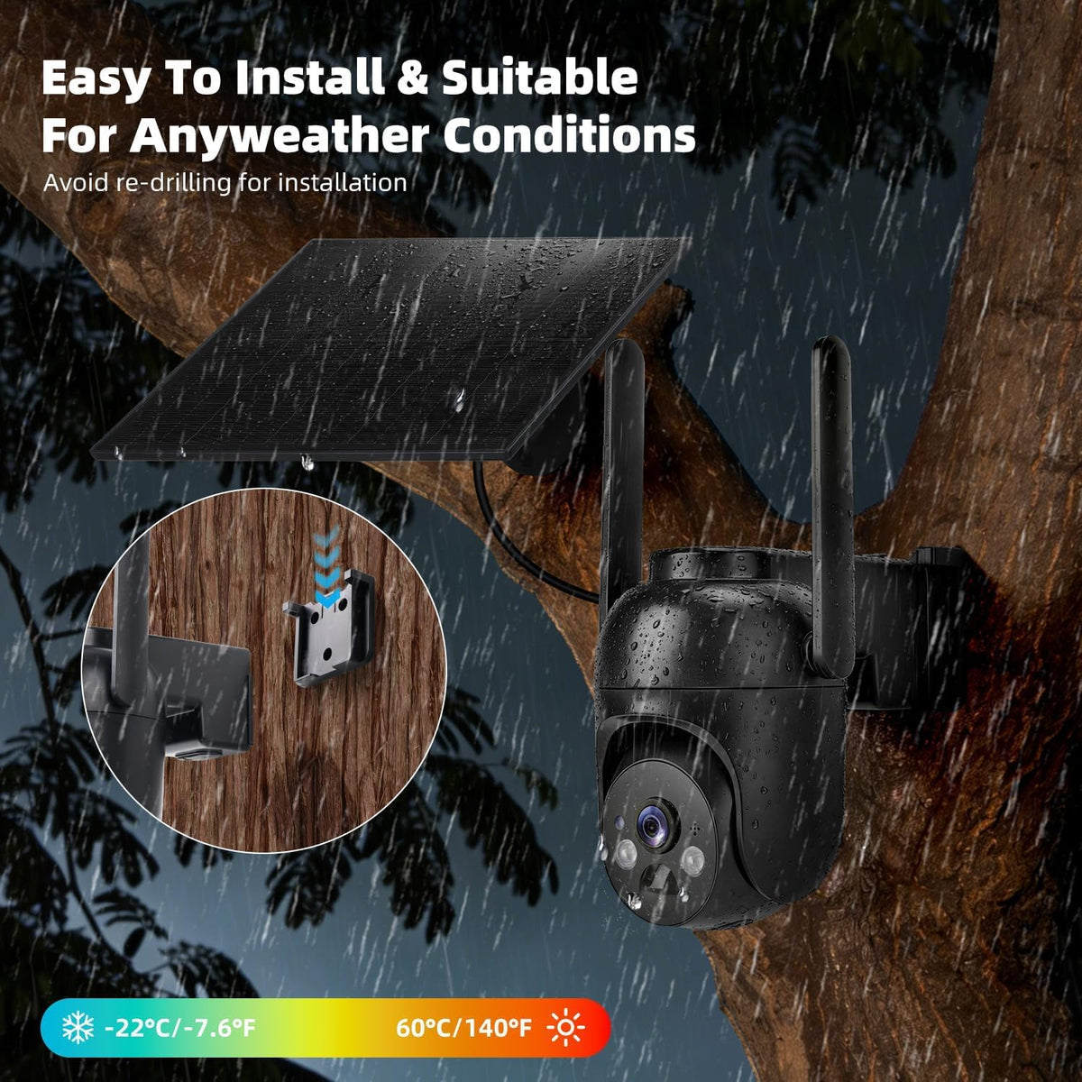 4g lte cellular security camera 2 pack, built-in, front angle view