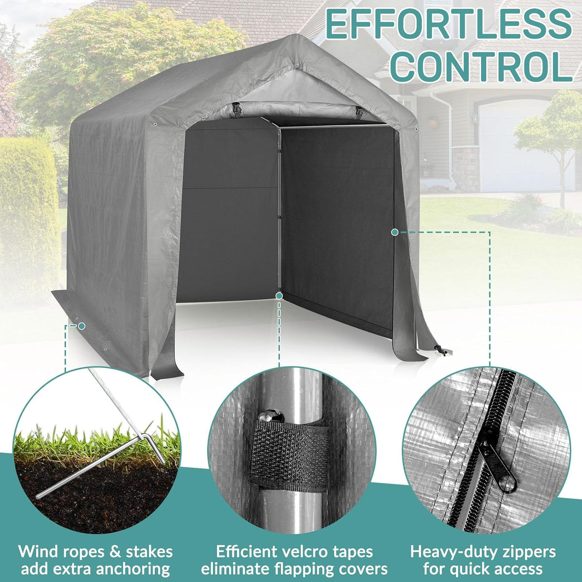6ft x 6ft storage shed tent, galvanized steel showing dimensions