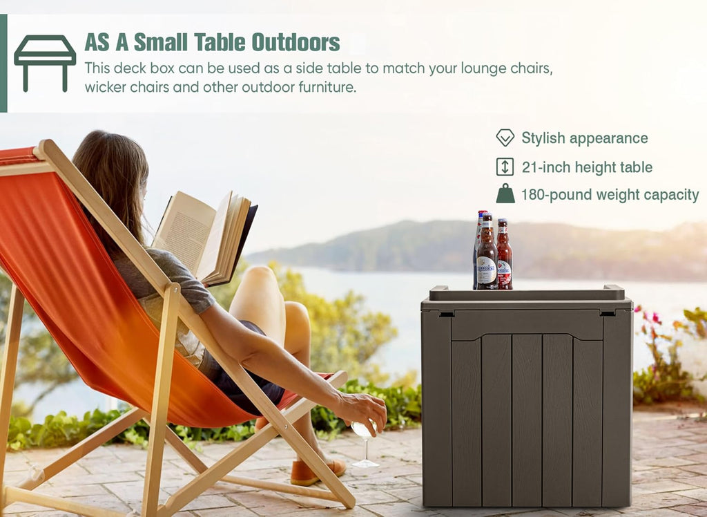 gunji 30 gallon small deck box outdoor waterproof showing dimensions