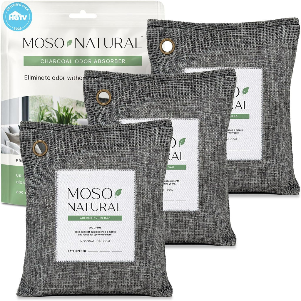 Moso Natural Air Purifying Bag 200g HGTV Editor's Pick | Premium Bamboo (3 Pack)