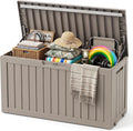 Outdoor Storage Box,100 Gallon Lockable Deck Box with Wheels,Grey