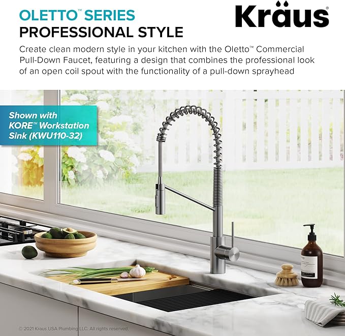 KRAUS Oletto Commercial Style Single Handle Pull Down Kitchen Faucet