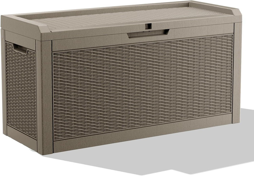 Vixzen 70 Gallon Deck Boxes Outdoor Waterproof, Lockable Resin Storage Box with lid for Furniture Cushions, Weatherproof Containers Outside Storage Boxes for Garden Patio Pool Tools(Grey, 70 Gallon)