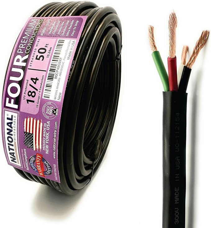 NATIONAL Wire & Cable – 18 AWG 4-Conductor Premium Copper Wire, 50 ft, Stranded