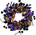 22-Inch Black and Purple Halloween Wreath for Front Door with Light String