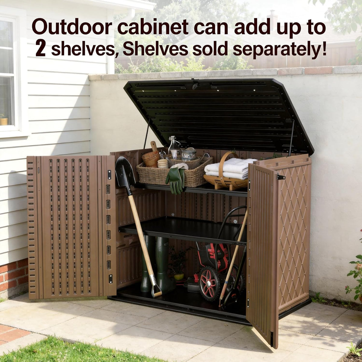 mrosaa horizontal resin storage shed, 34 horizontal cu.ft on a desk or shelf