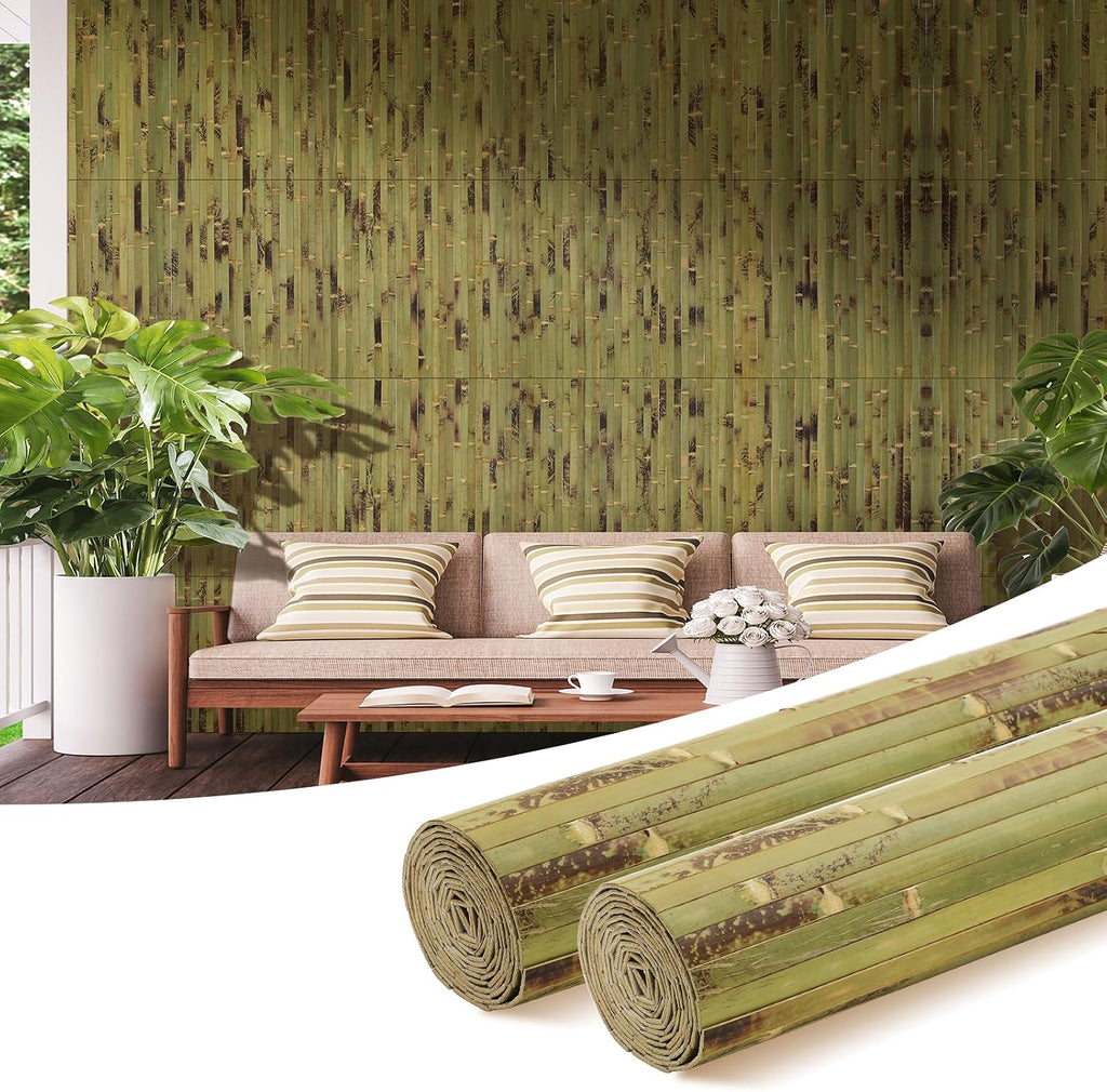 OUZUGIE 2 Pack 96x24 Inch Natural Bamboo Wall Panel – Green Burned Pole Wrap