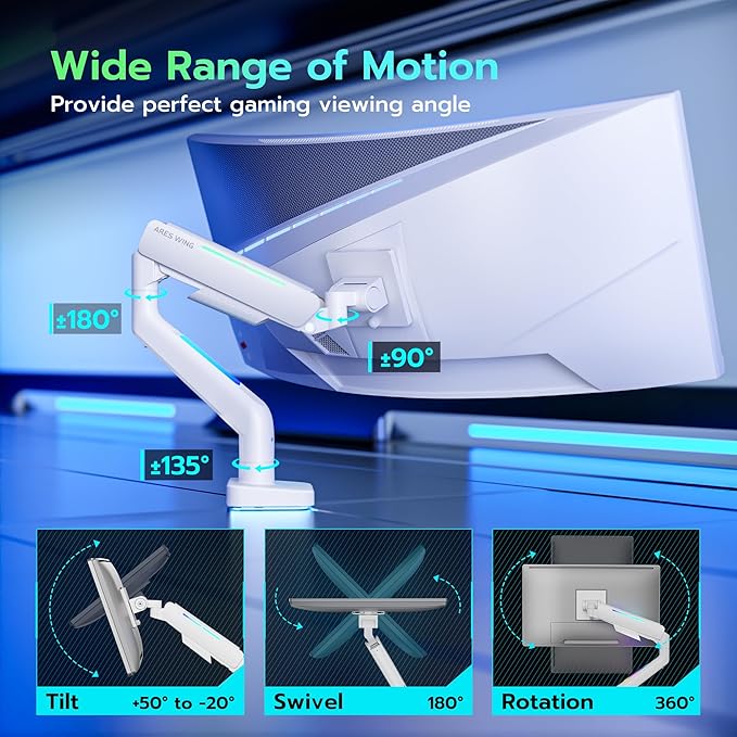 Ultrawide Monitor arm for 17-49'' Heavy Duty Screen up to 44lbs, Gas Spring