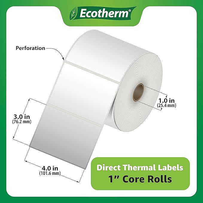4" x 3" Thermal Labels | 6 Rolls | 5580 Labels | fits Zebra, Offnova Thermal